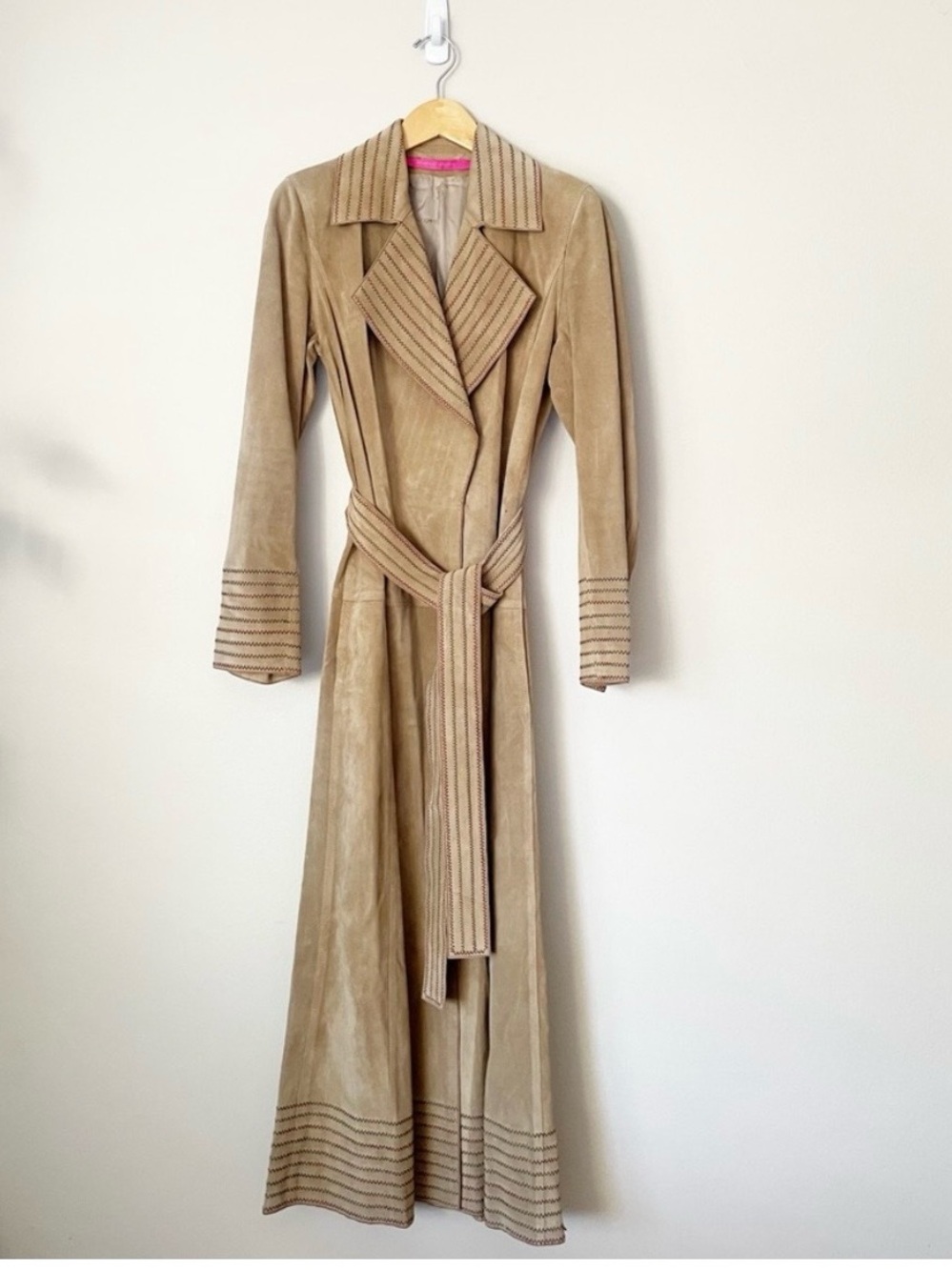Vintage Emanuel Ungaro Suede Leather Boho Style Long Trench Coat - Picture 1 of 15